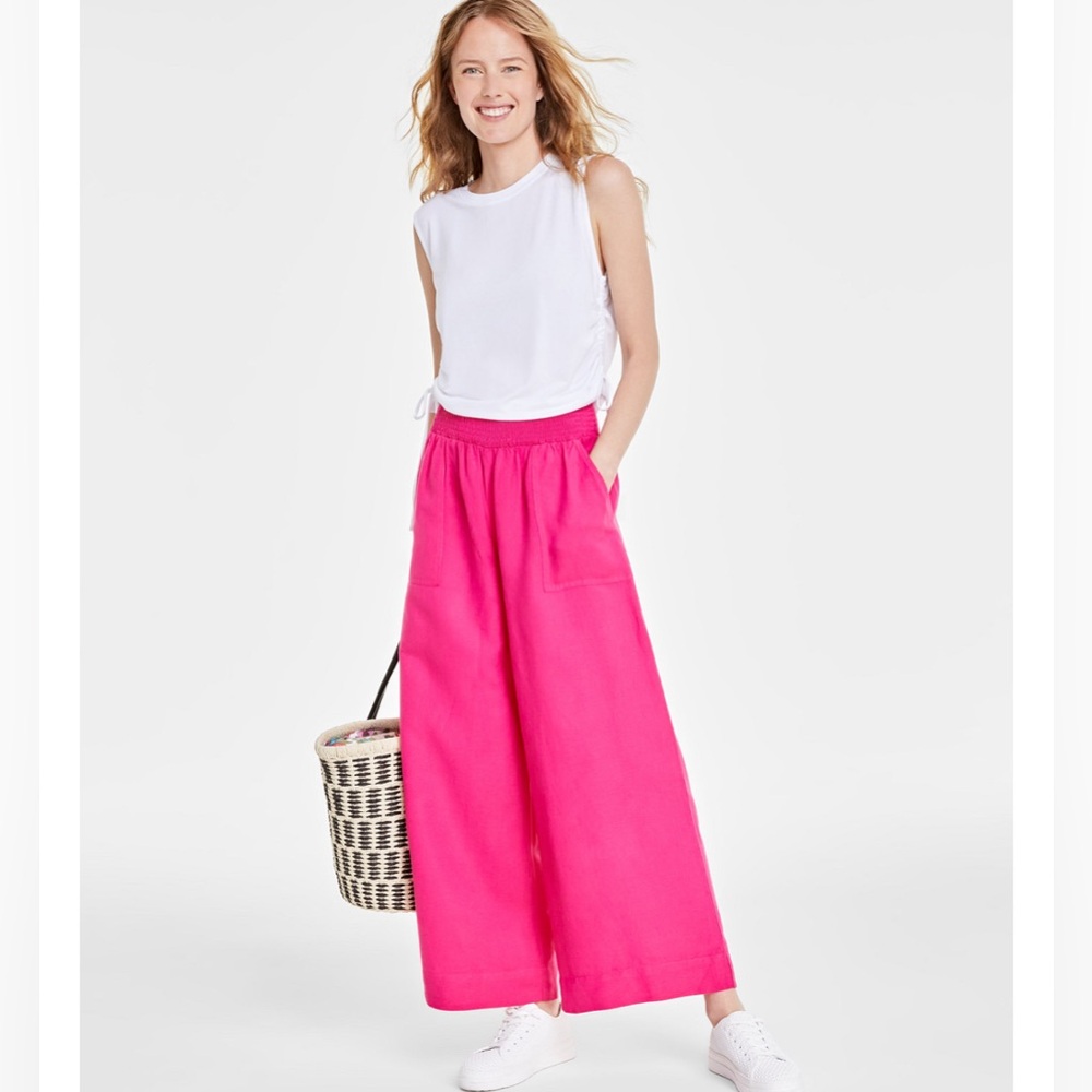 On 34th Women's Fuchsia Linen-Blend High-Rise Wide-Leg Pants